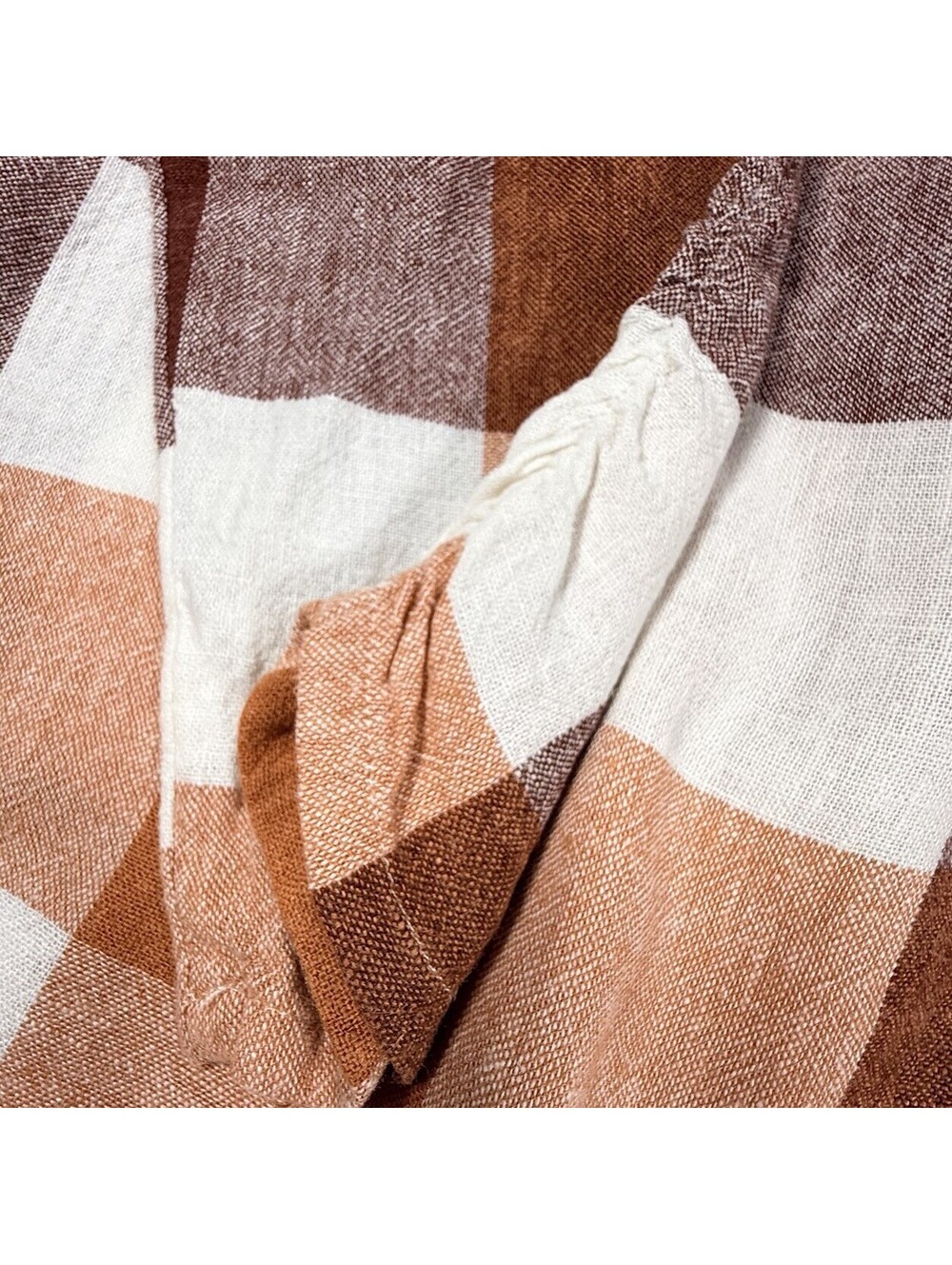 Soft Surroundings XL Linen Blend Plaid Tunic Shirt Rust Brown Button Front - Picture 12 of 13